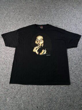Vintage Bob Marley T-Shirt Zion Rootswear 2004 Size 2X Black Licensed Rap Tee